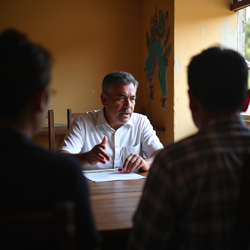 Community leader facilitating a discussion on financial topics in a rural setting