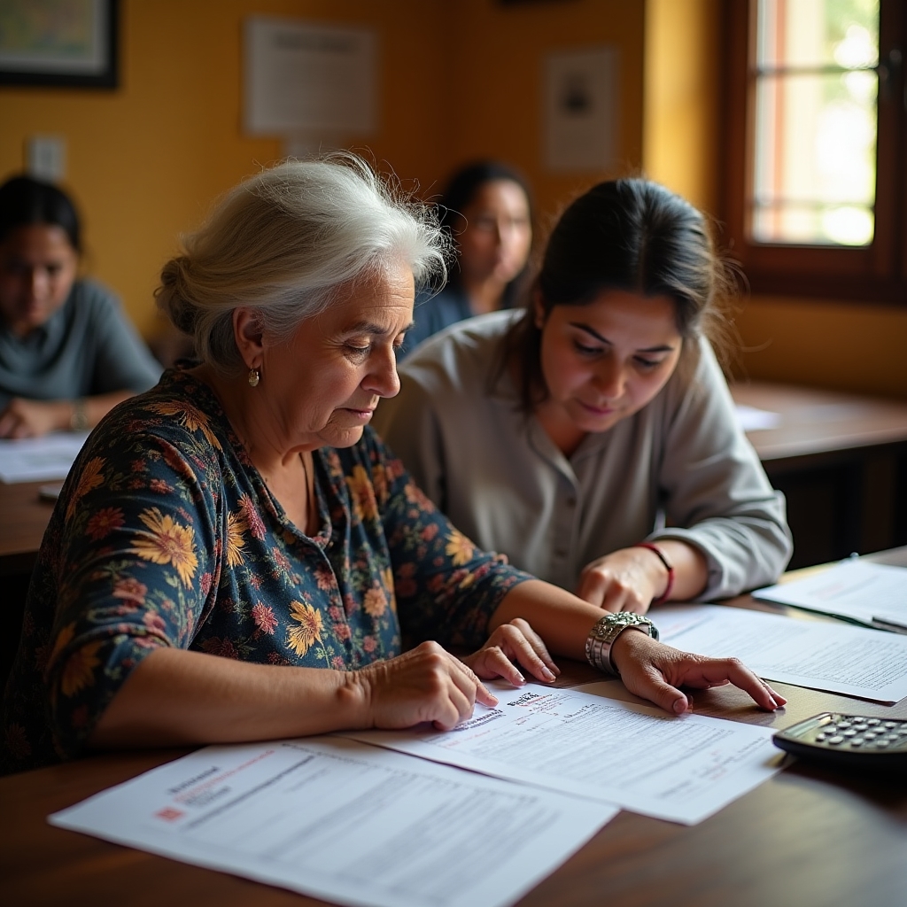 Workshop participant learning about basic savings accounts and banking documents in a community setting